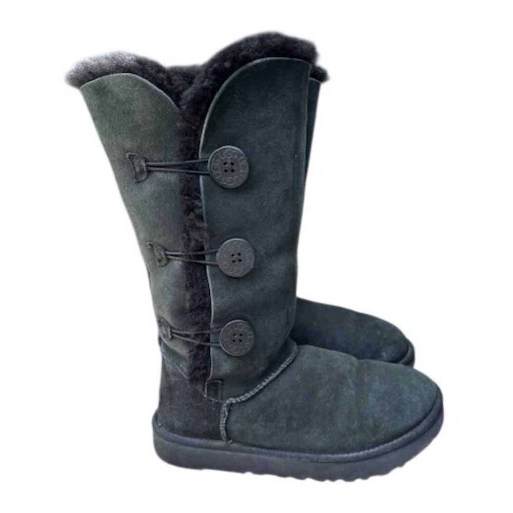 UGG Bailey Button Triplet II Black Suede Tall Sheepskin Boots 1016227 Mens 9